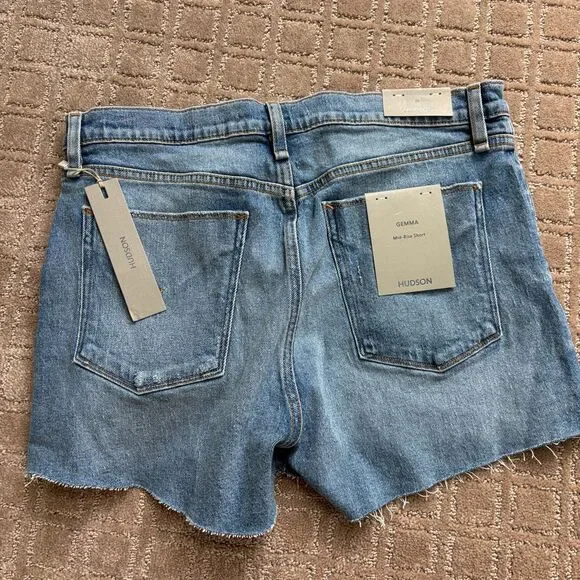 Hudson Gemma Jean Short Womens 30 Cut Off Mid Rise Cotton Stretch Blue Denim NWT - Picture 5 of 7